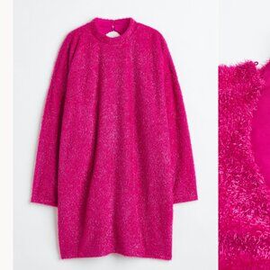 H&M Hot Pink Glittery Knit Fuzzy Open Back Dress